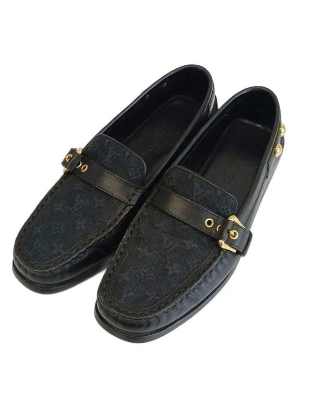 Louis Vuitton Monogram Mini Driving Shoes Loafers Canvas Leather Belt